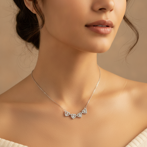 Love Sparkle Triple Heart Necklace for Women