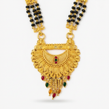 Traditional Mangalsutra Necklace with Red & Green Stone Pendant