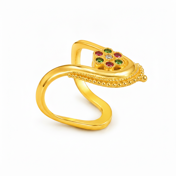 Elegant Navratna Floral Adjustable Ring for Women