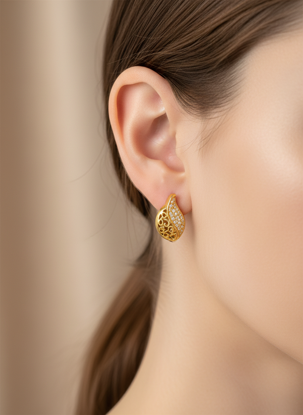 NXGOLD Leaf Design Gold-Toned Hoop Earrings for Women