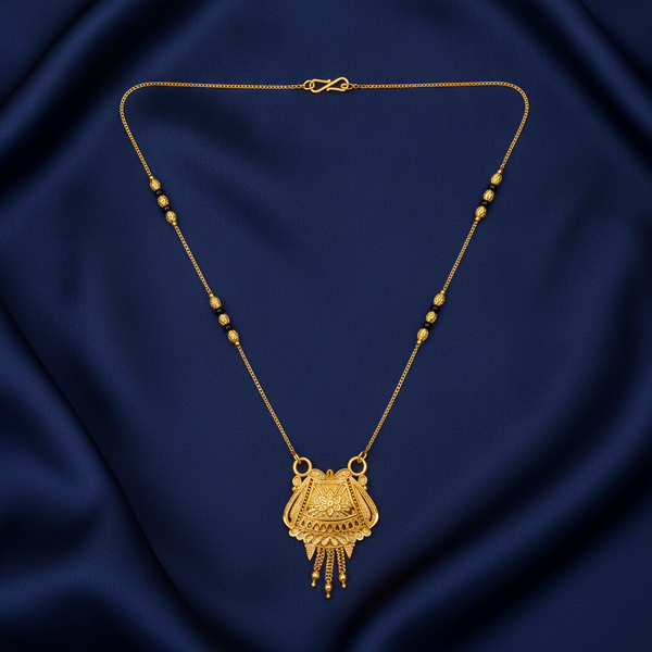 NXGOLD Ethnic Black Bead Mangalsutra with Antique Pendant