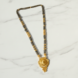 Bridal Traditional Mangalsutra with Black Beads and Round Heritage Pendant