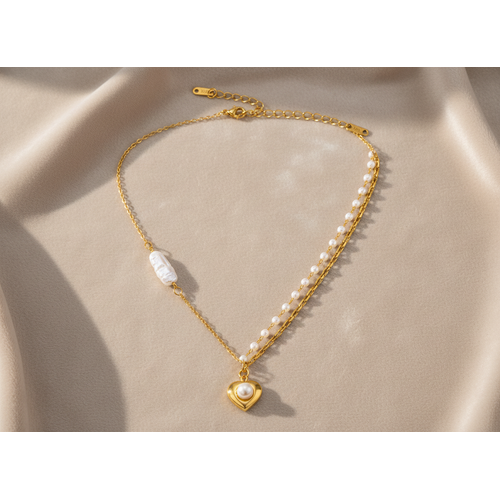 Divine Grace Pearl Heart Necklace Gold Faith & Love Pendant for Women