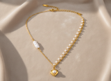 Divine Grace Pearl Heart Necklace Gold Faith & Love Pendant for Women