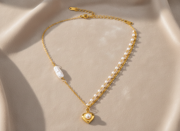 Divine Grace Pearl Heart Necklace Gold Faith & Love Pendant for Women