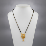 NXGOLD Antique Style Black Bead Mangalsutra with CZ & Ruby Pendant