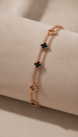 Rose Gold Double Layer Black Clover Bracelet for Women