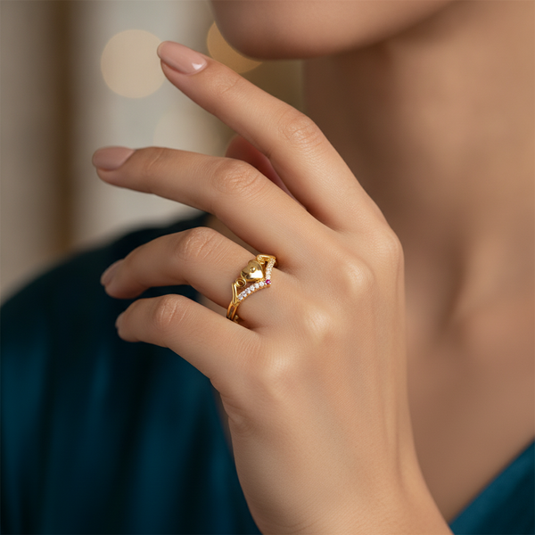 NXGOLD Stylish Heart Charm Gold Finish Ring for Women