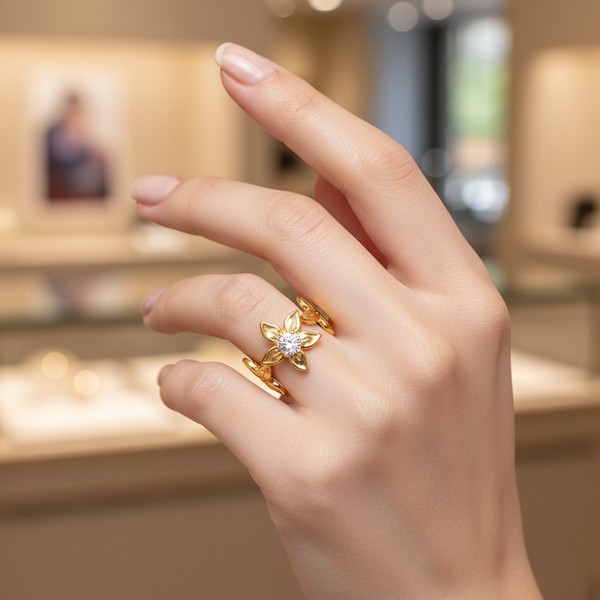 Elegant Anti-Tarnish Floral Blossom Ring with CZ Stone
