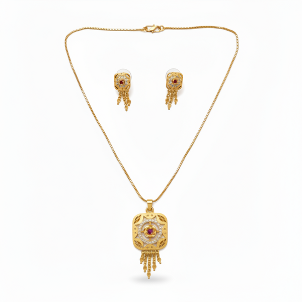 Designer Square Pendant Necklace with Matching Earrings