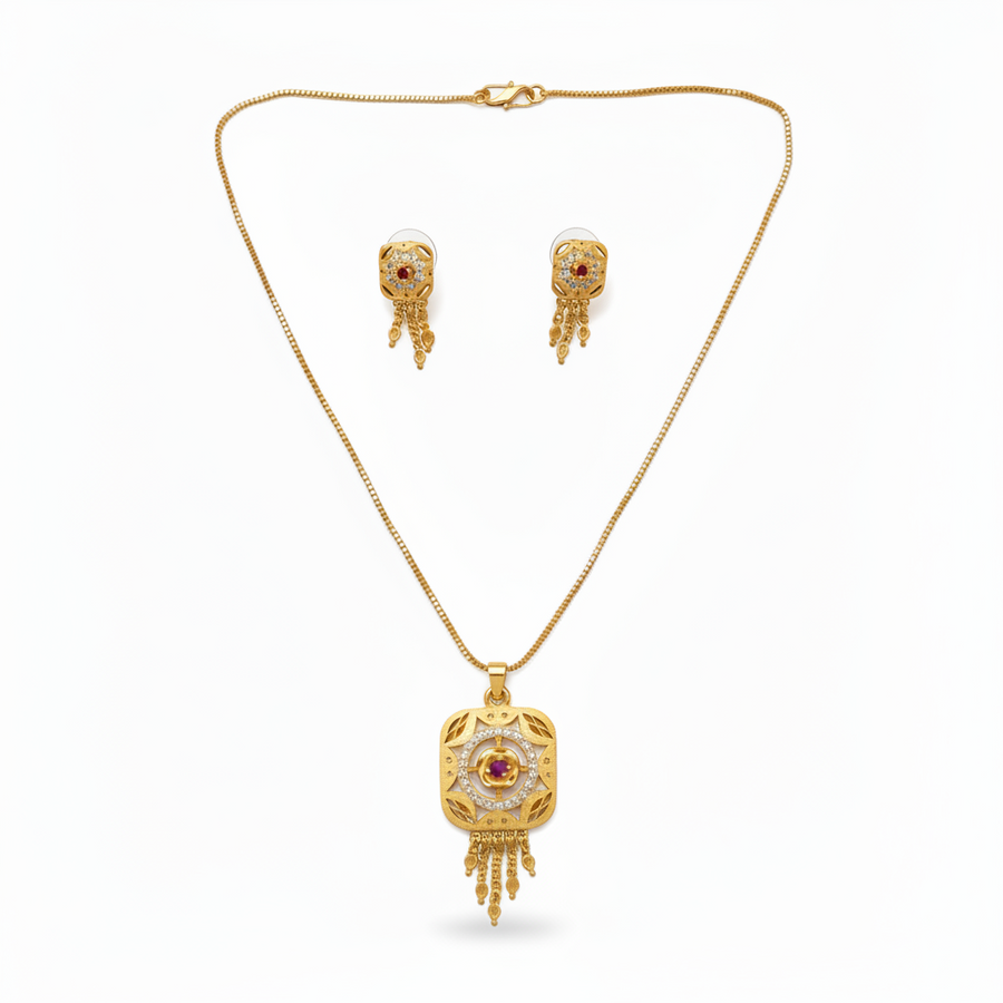 Designer Square Pendant Necklace with Matching Earrings