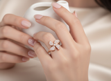 Rose Gold Floral CZ Adjustable Ring for Women
