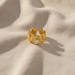 NXGOLD Leaf Adjustable Ring with Solitaire CZ Stone for Women