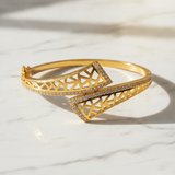 Luxury Geometric Lattice CZ Open Kada Bracelet for Women