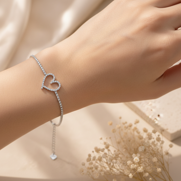 Heart Shape Cubic Zirconia 925 Sterling Silver Bracelet