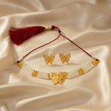 Elegant Butterfly Pearl Choker & Earrings Set