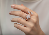 Rose Gold Sunflower Crystal Ring for Women