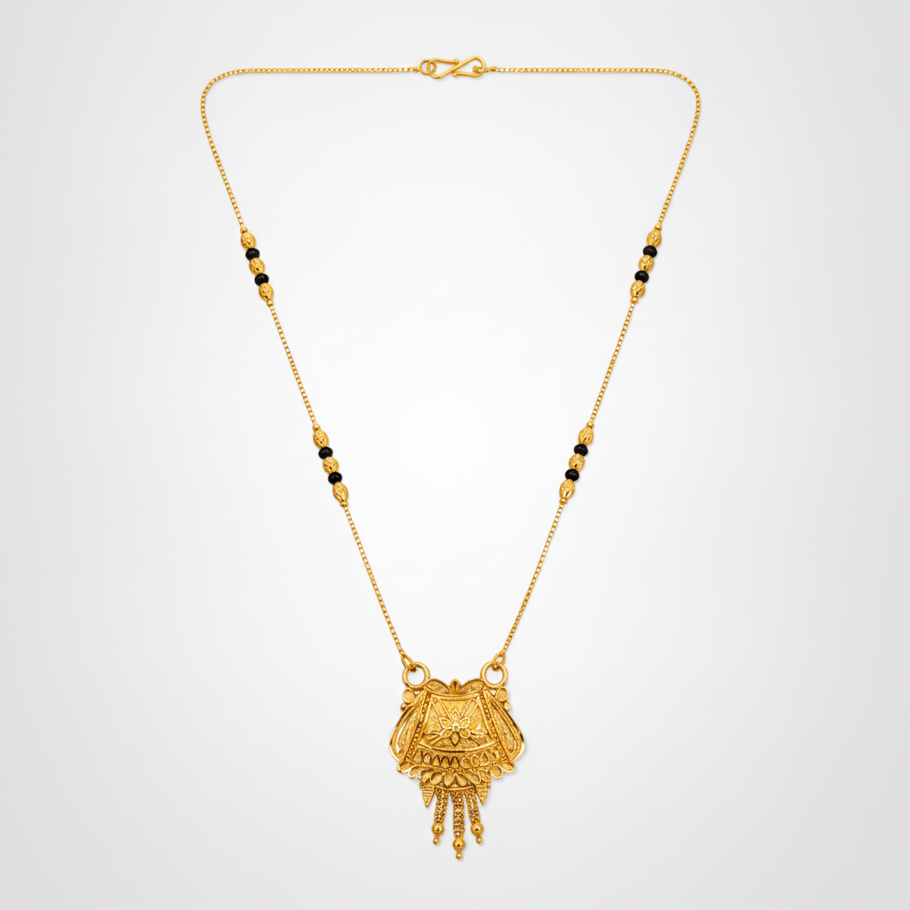 NXGOLD Ethnic Black Bead Mangalsutra with Antique Pendant