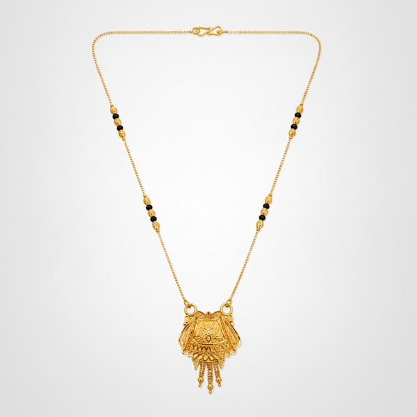 NXGOLD Ethnic Black Bead Mangalsutra with Antique Pendant