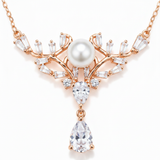 Elegant Pearl Crown Pendant Necklace in Rose Gold