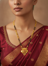 Bridal Traditional Black Bead Mangalsutra with Antique Pendant