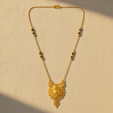 NXGOLD Antique Floral Pendant Mangalsutra with Black Beads