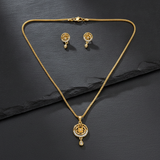 Elegant Circular Floral Pendant Necklace & Matching Earrings Set for Women