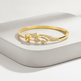 Luxury Floral Leaf CZ Open Bracelet For Women & Girl