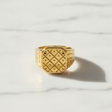 Imperial Checkered Crest Gold Ring For Men