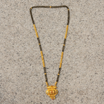 NXGOLD Traditional Multi-Strand Black Bead Mangalsutra with Antique Barrel Pendant