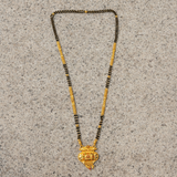 NXGOLD Traditional Multi-Strand Black Bead Mangalsutra with Antique Barrel Pendant