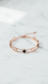 Rose Gold Double Layer Black Clover Bracelet for Women