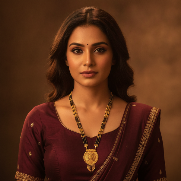 Designer Black Bead Mangalsutra with Heritage Round Pendant for Women