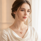 Rose Gold Crystal Bow Necklace with Heart Charm