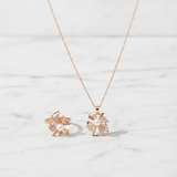 Elegant Rose Gold Pinwheel Pearl & CZ Pendant Necklace with Matching Ring Combo Set for Women
