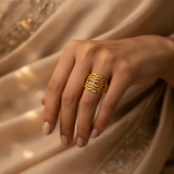 Elegant Wave Filigree Gold Plated Ring for Women
