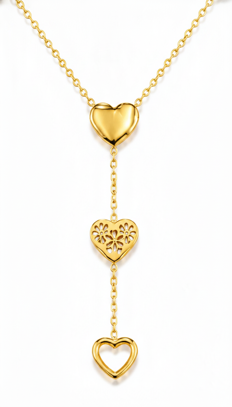 Golden Love Heart Lariat Necklace for Women