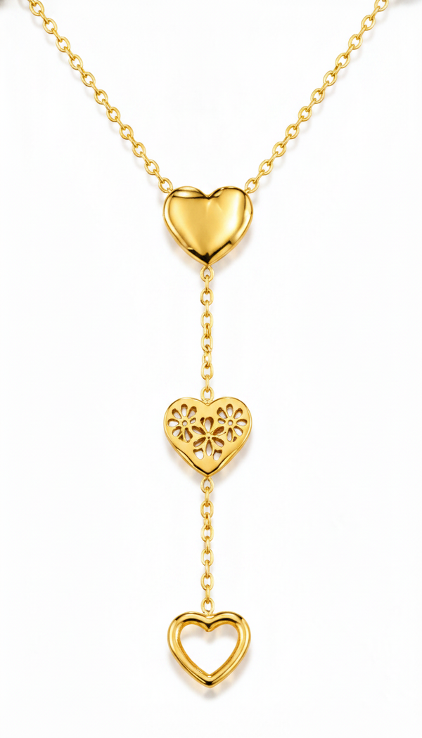 Golden Love Heart Lariat Necklace for Women