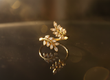 Elegant Marquise Crystal Leaf Adjustable Ring for Women