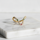 Elegant Curved Wave Ring with Multicolor Cubic Zirconia for Women & Girls