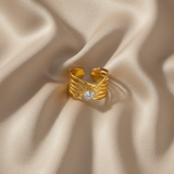 Elegant Anti-Tarnish Multi-Layer Gold Ring with CZ Stone