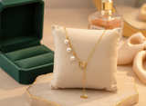 Golden Butterfly Pearl Drop Necklace for Women