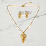Royal Ruby CZ Circular Pendant Necklace Set with Matching Earrings for Women