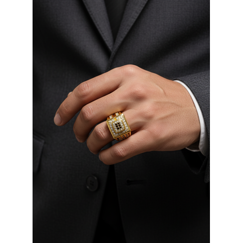 NXGOLD Royale Black Diamond Signet Ring