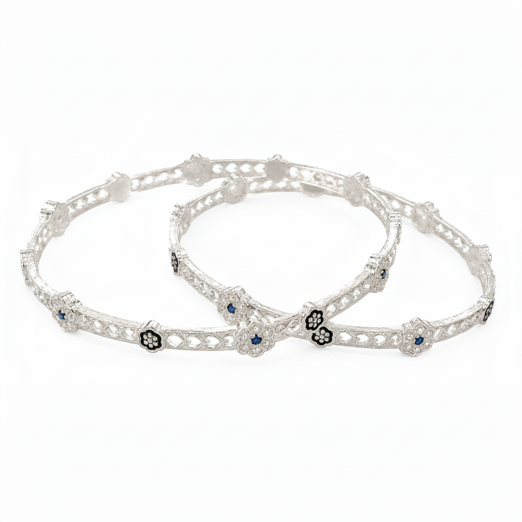925 Silver Flower Pattern Bangles