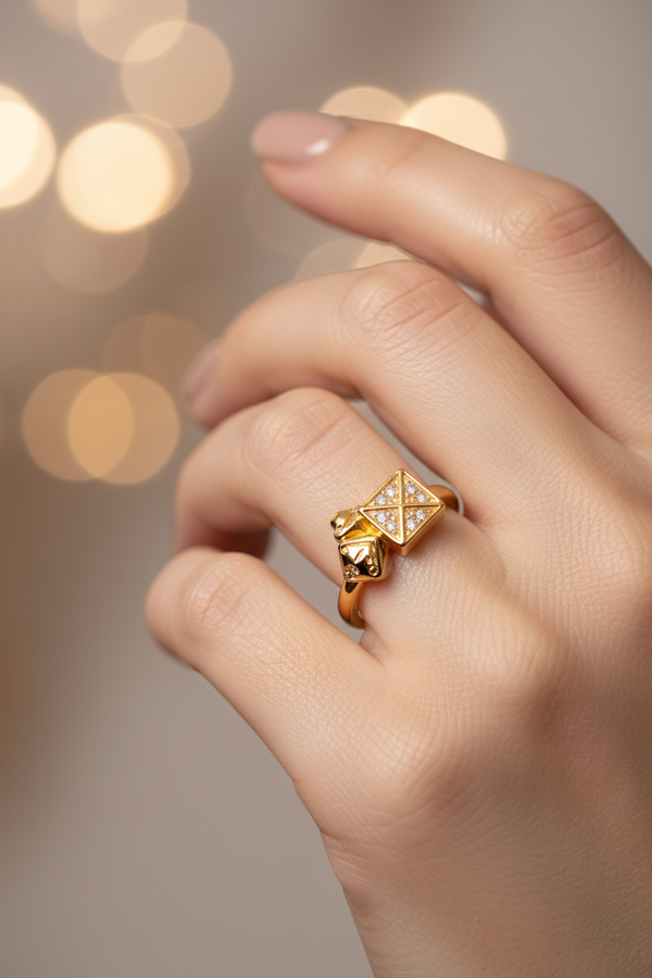 NXGOLD Royal Geometric Diamond Accent Gold Ring for Women