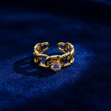 Elegant Anti-Tarnish Interlocked Chain Ring with CZ Stone