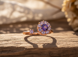 Rose Gold Purple Floral Adjustable Ring for Women