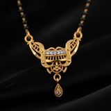 Women's Traditional Black Bead Mangalsutra with CZ Stone Pendant