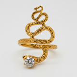 Designer Anti-Tarnish Serpent Coil Ring with CZ Stone